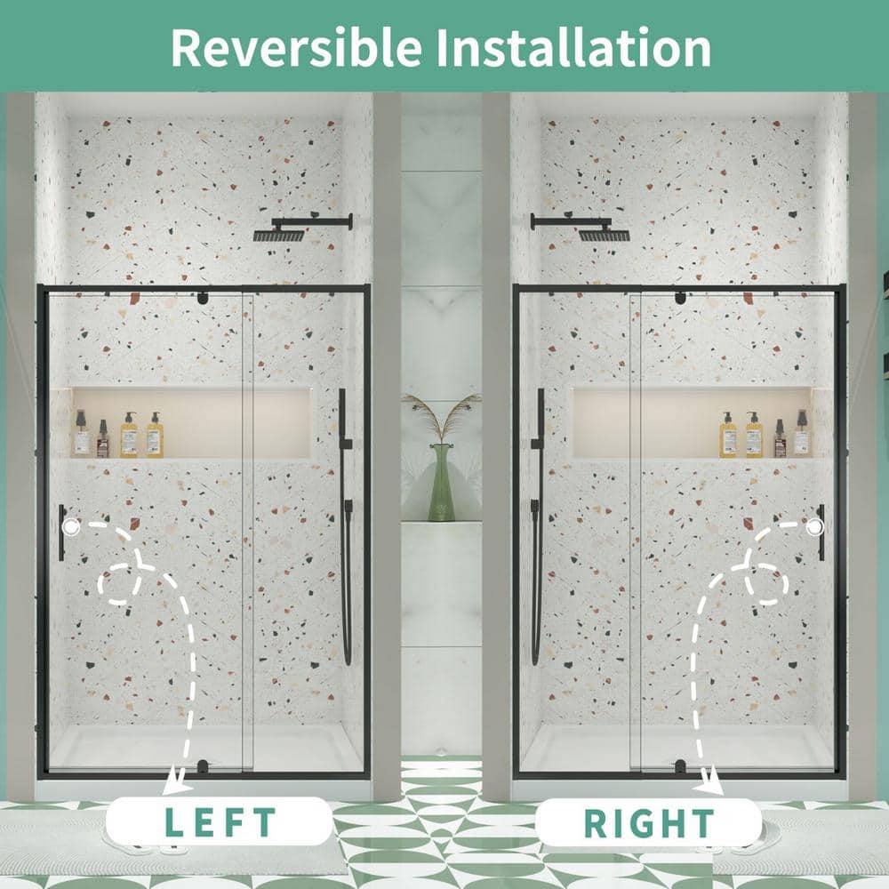 Black Framed Pivot Shower Door with Clear Glass
