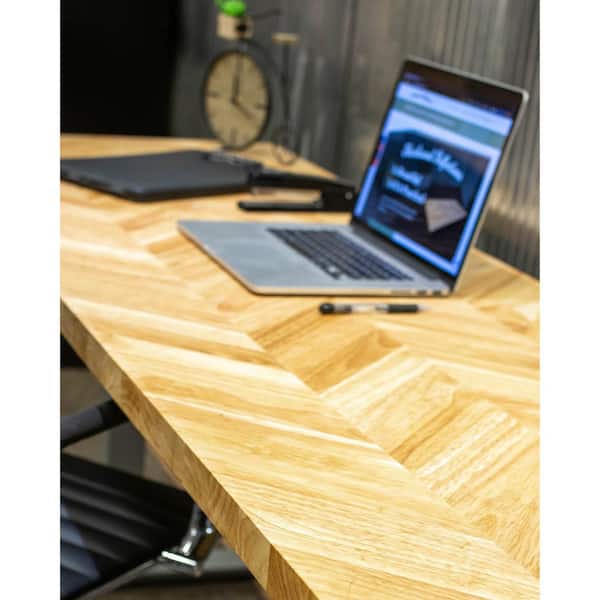 8 ft. L x 25 in. D Unfinished Hevea Chevron Solid Wood Butcher Block Countertop with Square Edge