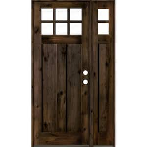 50 in. x 96 in. Craftsman 3-Panel Left Hand 6-Lite Clear Glass Black Wood Inswing Prehung Front Door Right Sidelite