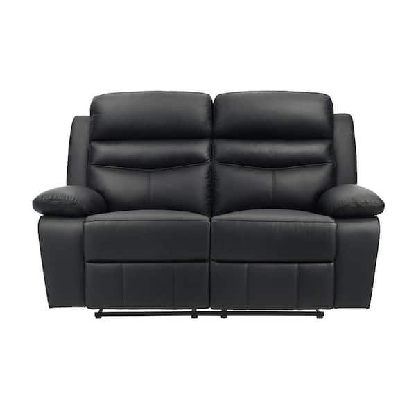 Edelia 64 in. W Black Leather Manual Double Reclining 2-Seater Loveseat