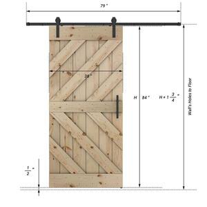 Triple KL Series 38 in. x 84 in. Fully Set Up Unfinished Pine Wood Sliding Barn Door With Hardware Kit