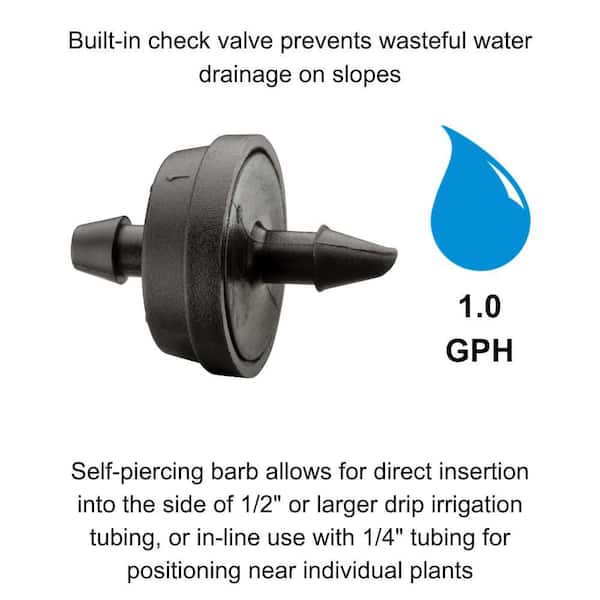 1 GPH Pressure Compensating Emitters with Check Valve (10-Pack)