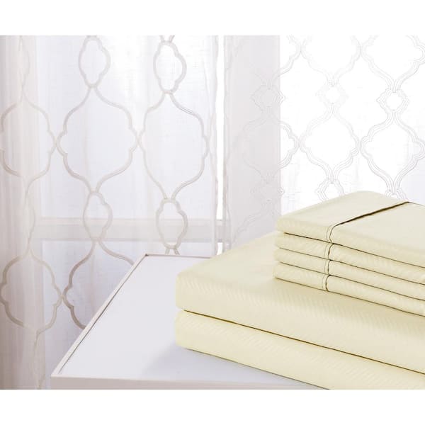 Bamboo Comfort 4-Piece Ivory Chevron Embossed Bamboo Full Sheet Set