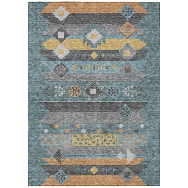 Chantille Machine Washable Indoor/Outdoor Abstract ACN2499 Teal 5 ft. x 7 ft. 6 in. Area Rug