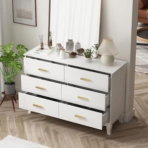 6-Drawer White Wooden Dresser, Vanity, Storage Cabinet, Chest of Drawers, 31.5 in. H x 55.1 in. W x 15.7 in. D