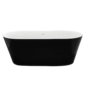 Victoria 60 in. Acrylic Flatbottom Alcove Freestanding Soaking Non-Whirlpool Bathtub in Gloss Black with Brass Drain