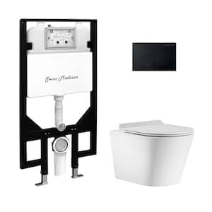 Calice Wall-Hung Toilet, Round, 3-Piece Bundle 0.8/1.6 GPF Dual Flush in Glossy White with Black Flush Plate