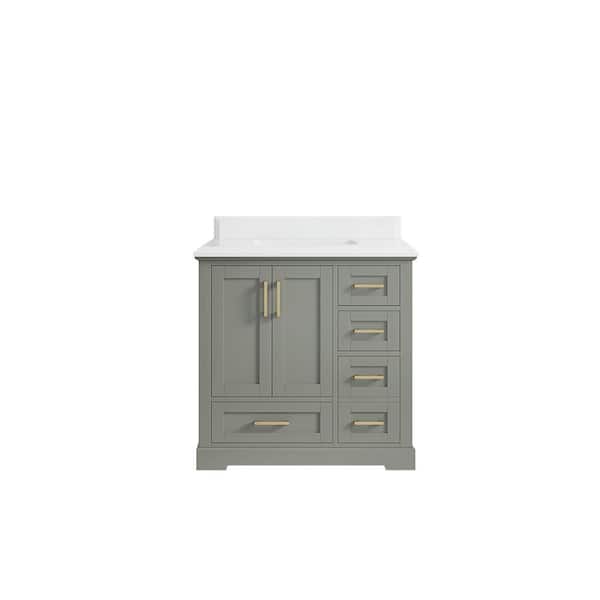 Willow Collections Boston 36 in. W x 22 in. D x 36 in. H Single Sink Bath Vanity Center in Evergreen with 1.5 in. White Quartz Top