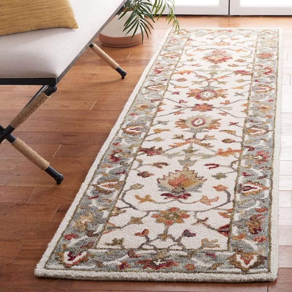 Aspen 2 ft. x 9 ft. Ivory/Gray Garden Border Runner Rug