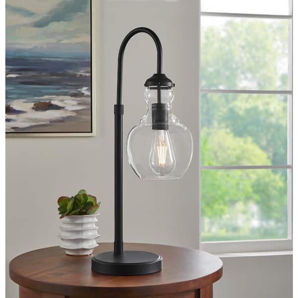 Home Decorators Collection Bakerston 23 .5 in. Matte Black Table Lamp with Clear Glass Shade