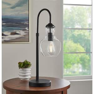 Bakerston 23 .5 in. Matte Black Table Lamp with Clear Glass Shade