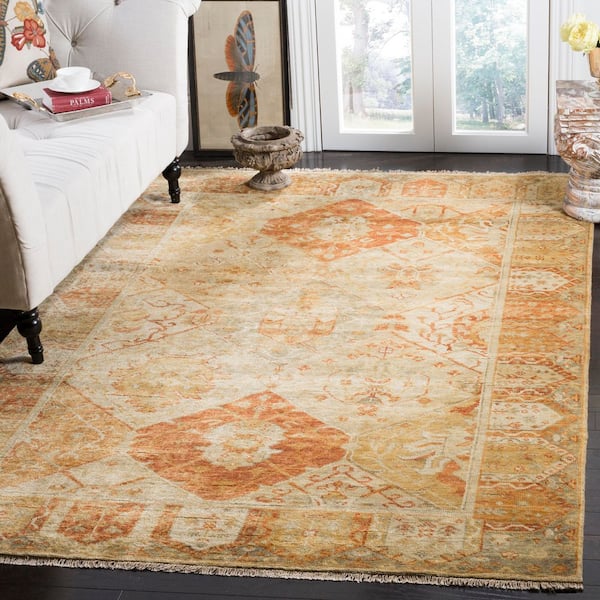 Oushak 8 ft. x 10 ft. Gold/Brown Distressed Floral Area Rug