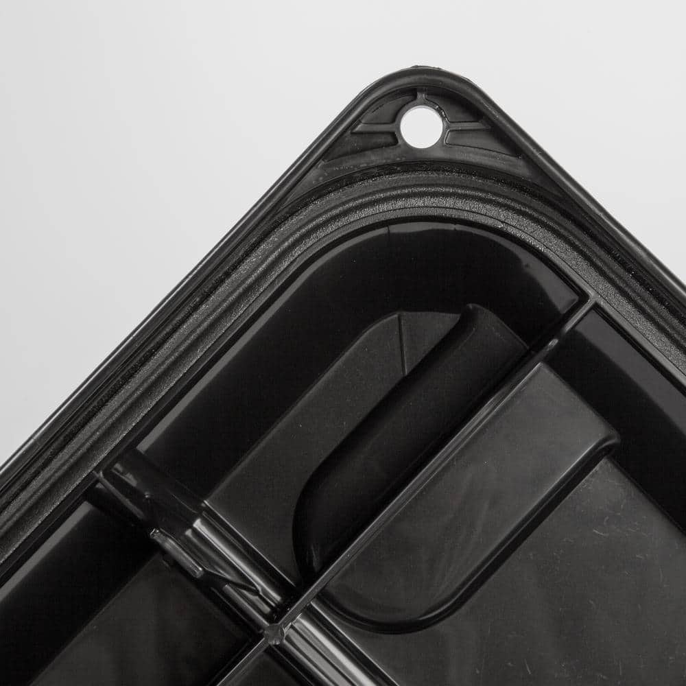 Heavy Duty Black Plastic Stackable Storage Totes with Lids, 82 Quart, Set of 4