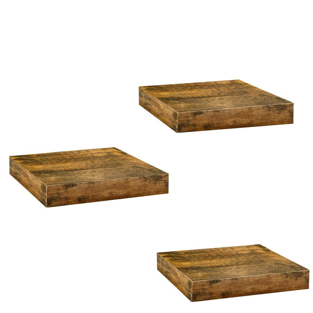 3-Pack Square Floating Shelves, 9.3 in. W x 9.3 in. D Walnut Decorative Wal