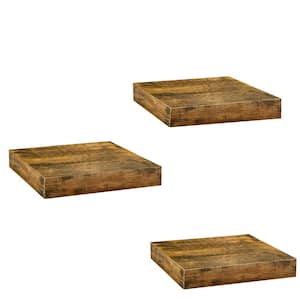 3-Pack Square Floating Shelves, 9.3 in. W x 9.3 in. D Walnut Decorative Wall Shelves