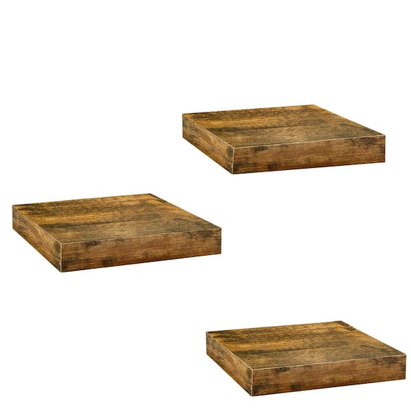 3-Pack Square Floating Shelves, 9.3 in. W x 9.3 in. D Walnut Decorative Wall Shelves