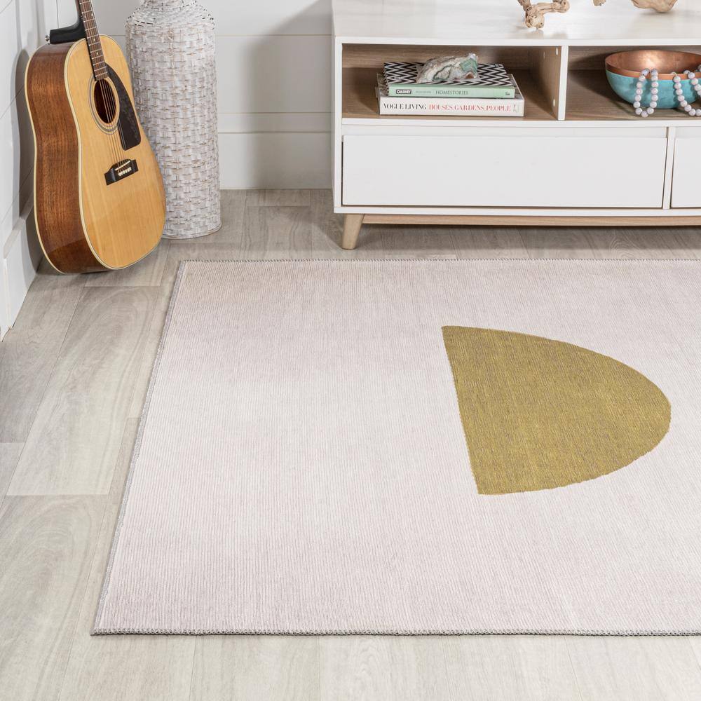 Scandinavian Minimalist Ivory Geometric 4' x 6' Washable Area Rug