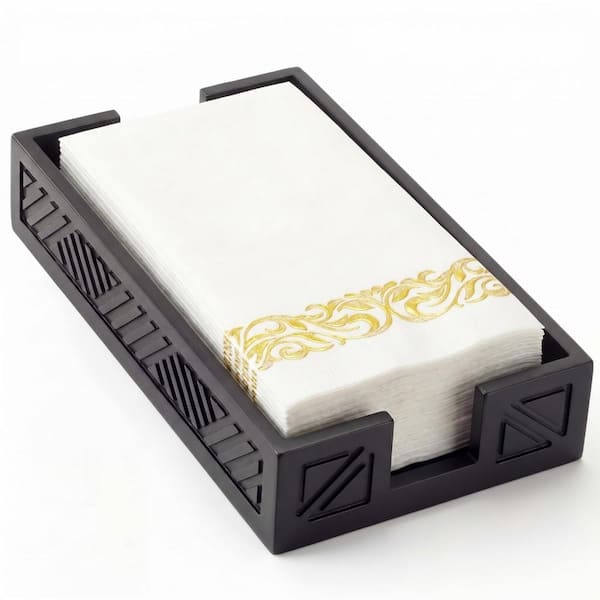 Wooden Guest Towel Holder Tray with Seasoning Packet Organizer and Disposable Napkin Storage for Kitchen