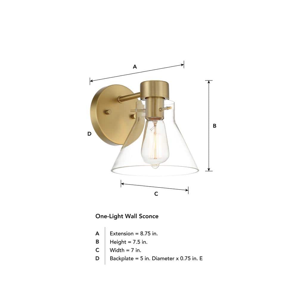 Willow Creek 7.5 inch Brushed Gold Wall Sconce with Clear Glass Shade