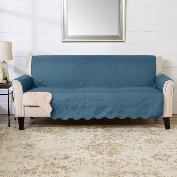 Smoke Blue / Ivory Reversible Microfiber Sofa Furniture Protector