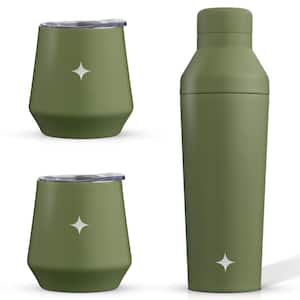 12 oz Green Stainless Steel Wine Tumbler with Green Stainless Steel Cocktail Shaker