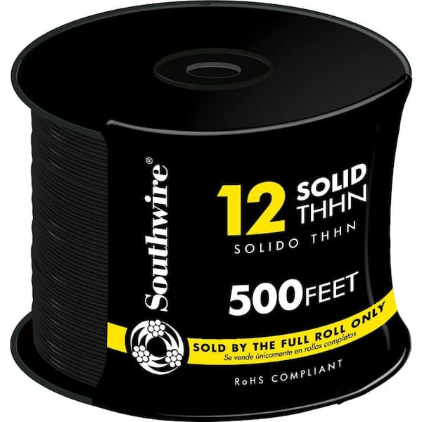 Southwire 500 ft. 12 Black Solid CU THHN Wire 11587358 - The Home Depot