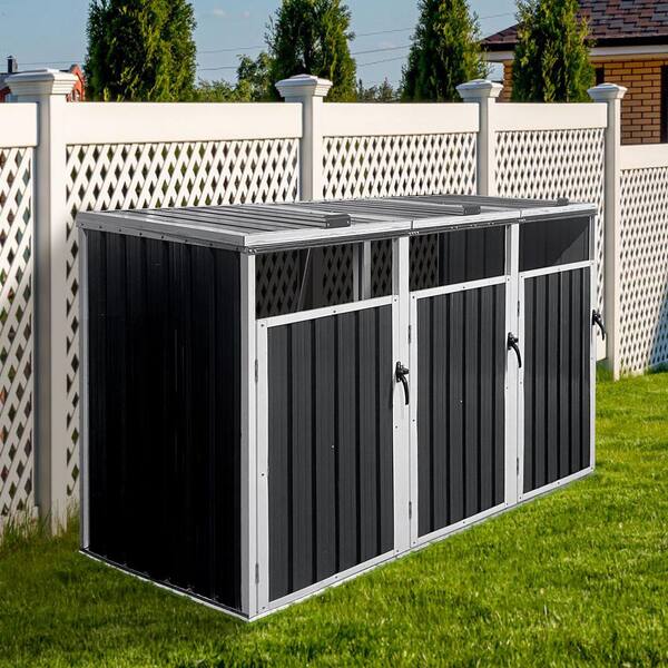 Unbranded 7.28 ft. W x 2.68 ft. D Metal Rectangle Lockable Garbage Bin Shed with Three Doors (19.53 sq. ft. )