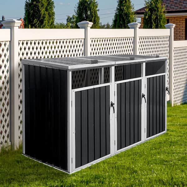 Rectangular Sherd 7.28 ft. W x 2.68 ft. D Metal Rectangle Lockable Garbage Bin Shed with ...