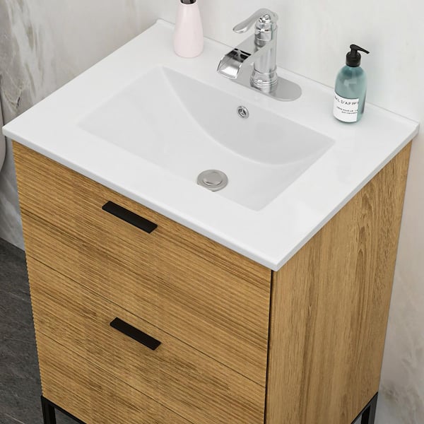 Coporesell 24 in. W x 18 in. D Ceramic White Rectangular Bathroom Vanity Top Sink with 1 Faucet Hole and Overflow(Sink Only)