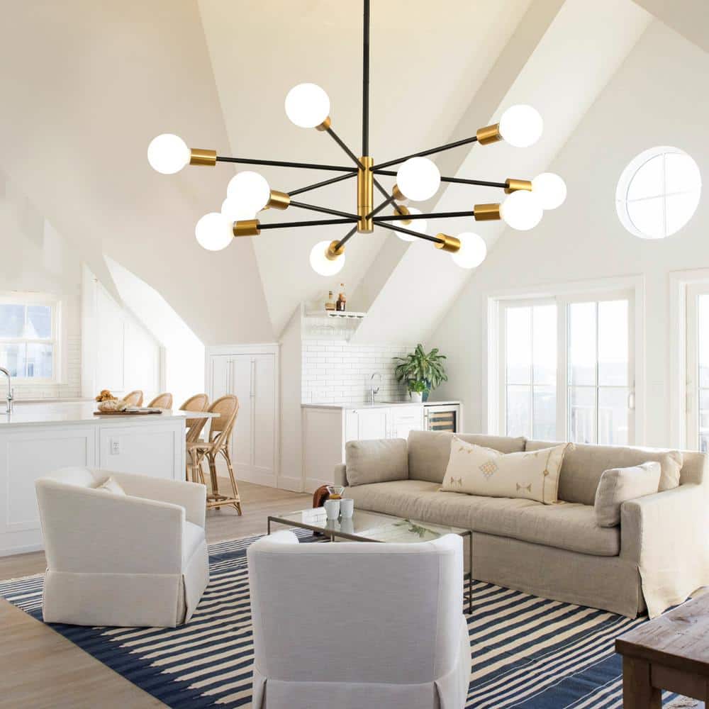 12-Light Black and Gold Metal Sputnik Chandelier
