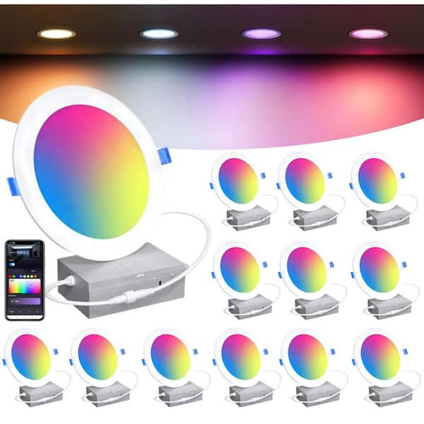 White Smart Integrated LED 6 in. Round RGB Tuneable White Canless Recessed Light for Kitchen Bathroom Livingroom,12-PACK
