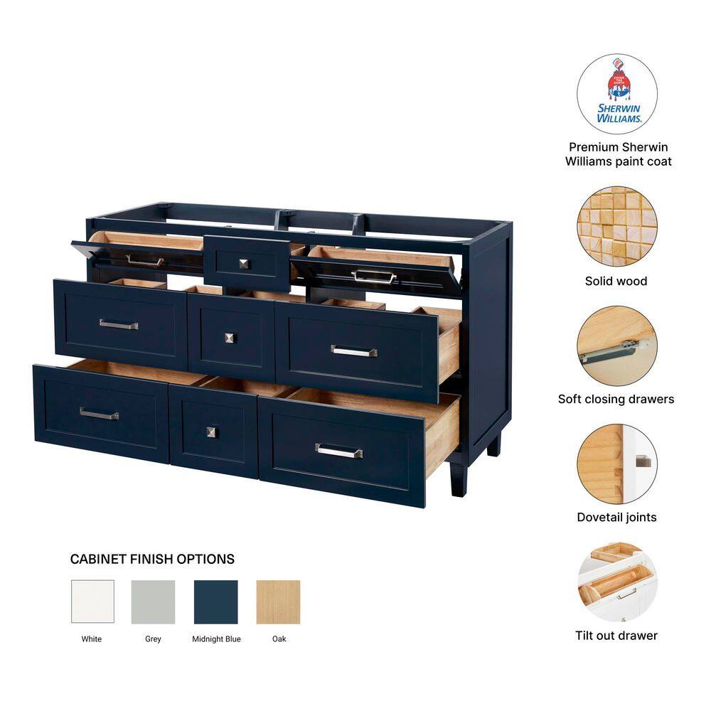 Midnight Blue 60" Double Freestanding Wood Vanity Cabinet