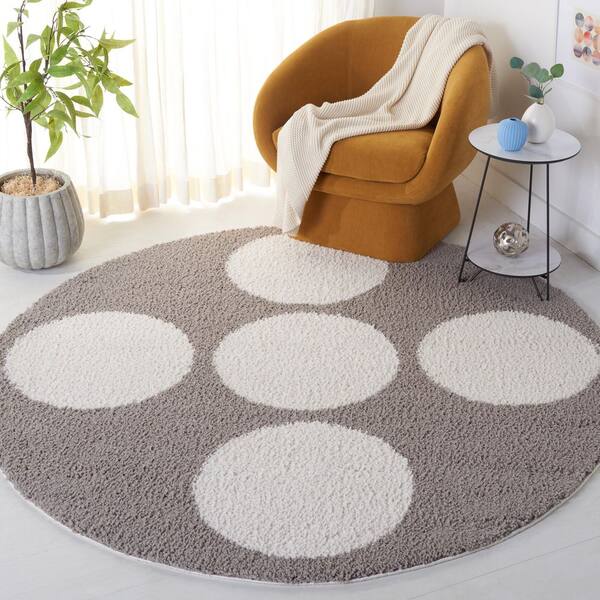 Calico Shag 7 ft. x 7 ft. Gray/Ivory Polka Dot Round Rug