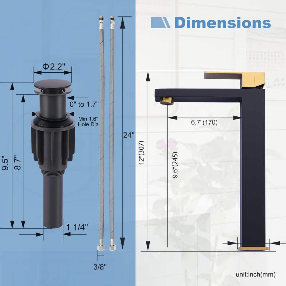 Tall Matte Black and Gold Stainless Steel Bathroom Faucet