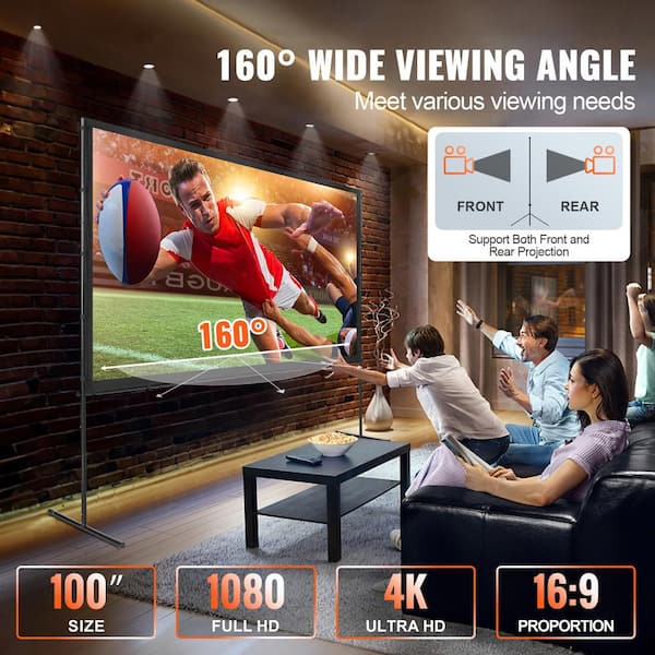 VEVOR Projector Screen With Stand, 120 Inch 16:9 4K 1080 HD Outdoor Movie Screen With