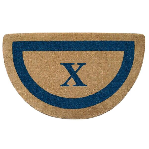Nedia Home Single Picture Frame Tan/Blue 22 in. x 36 in. Half Round Heavy Duty Coir Monogrammed X Door Mat