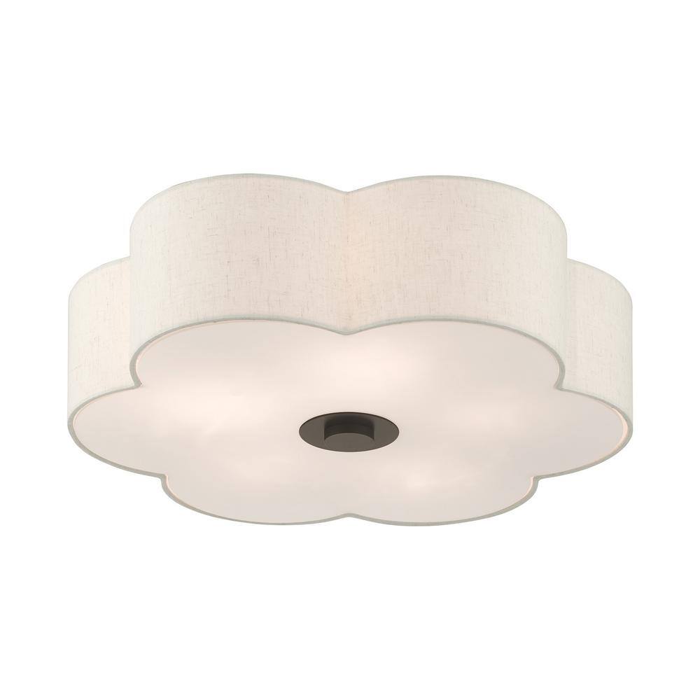 Solstice English Bronze 5-Light Semi-Flush Mount with Oatmeal Shade