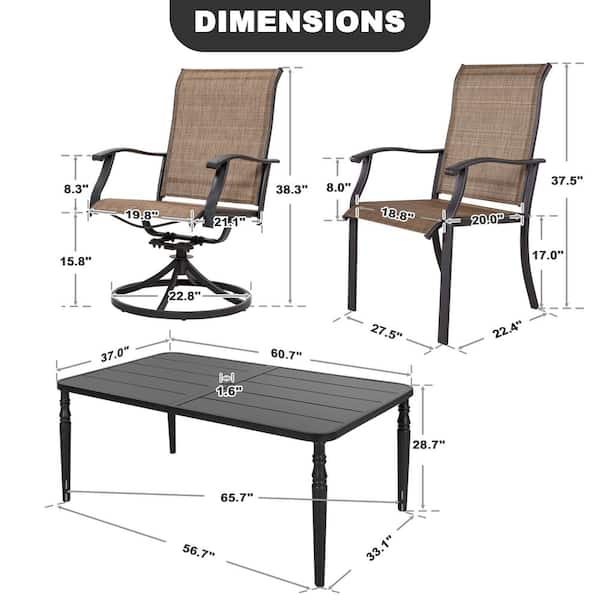 Black 7-Piece Textilene and Metal Rectangle Outdoor Dining Set with Umbrella Hole