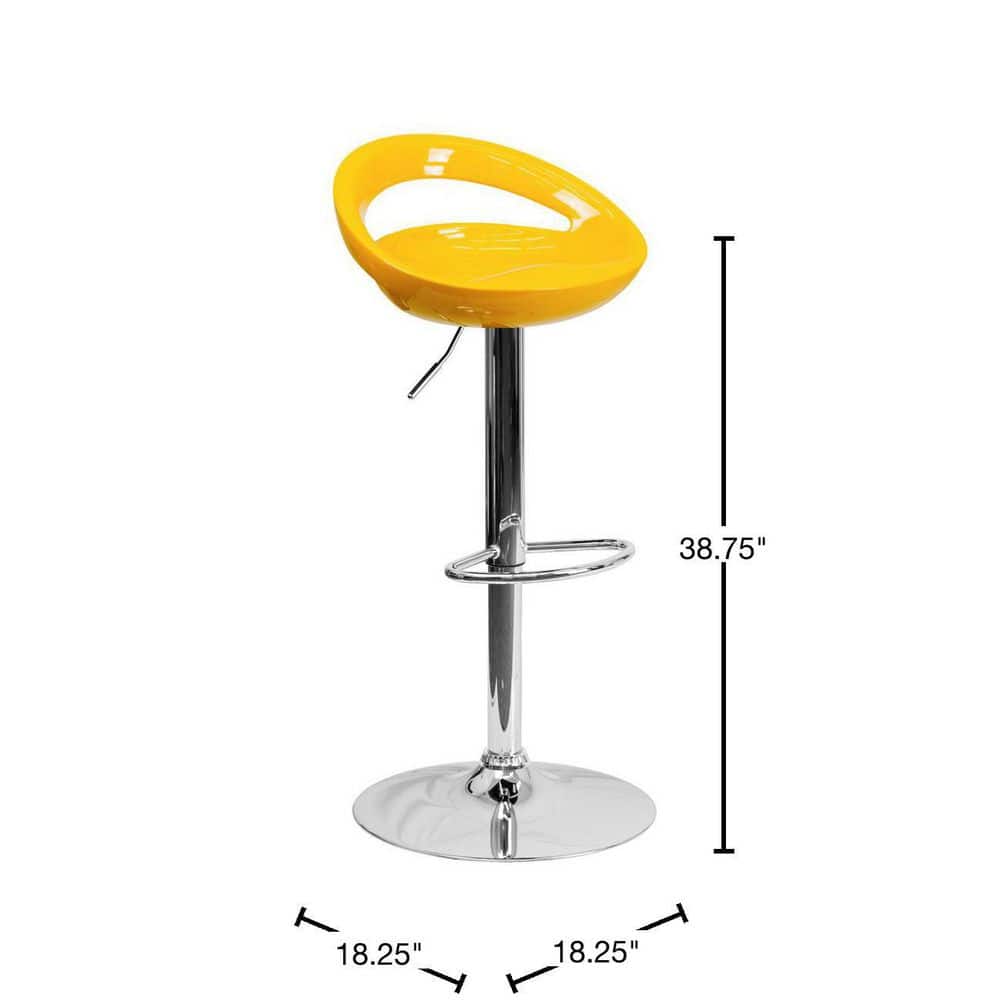 Contemporary Yellow Acrylic Adjustable Swivel Barstool with Chrome Base