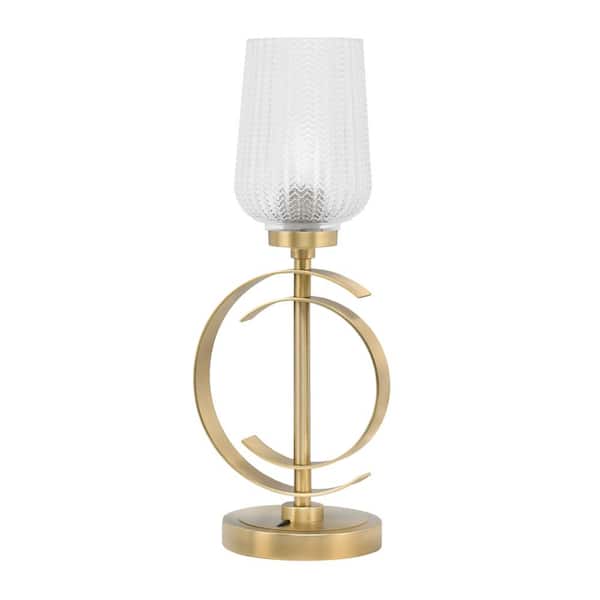 Unbranded Delgado 18.5 in. New Age Brass Piano Desk Lamp with Clear Textured Glass Shade