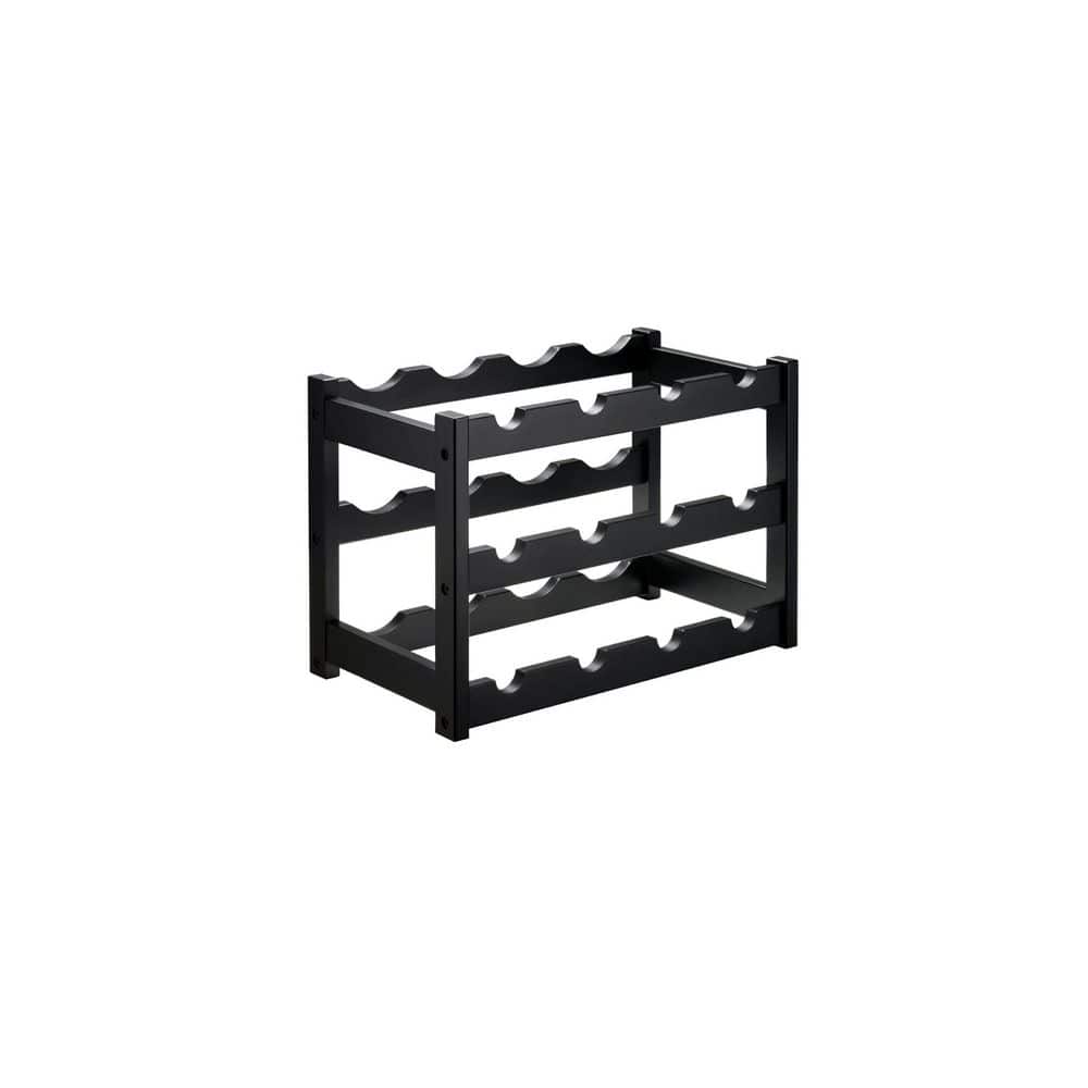12-Bottle Black 17.1 in. W Bamboo Wine Rack, Sturdy and Durable Wine Storage Cabinet Shelf for Pantry and Kitchen
