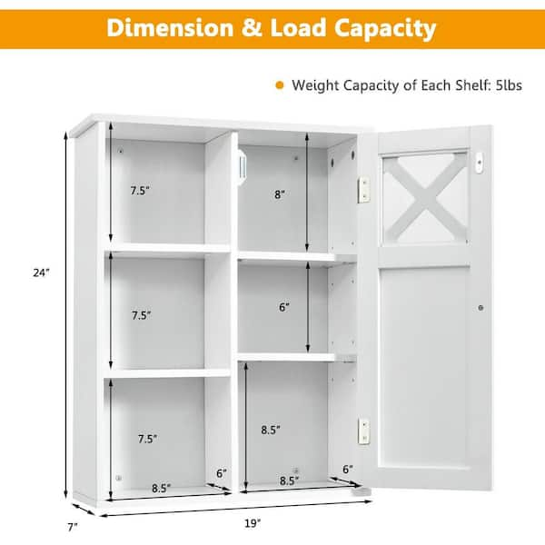 Basicwise 19 in. W x 5.5 in. D x 28.75 in. H Bathroom Storage Wall