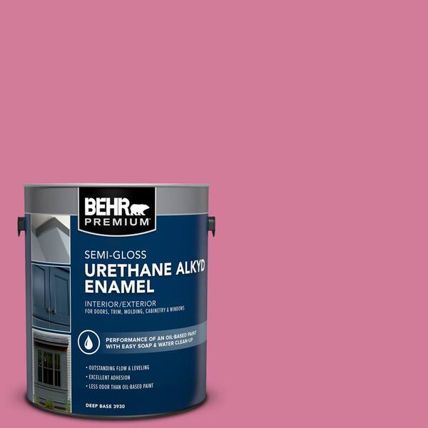 BEHR PREMIUM 1 gal. #P130-5 Little Bow Pink Urethane Alkyd Semi-Gloss Enamel Interior/Exterior Paint