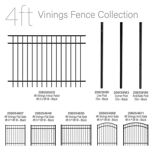 Vinings 2 in. x 2 in. x 6 ft. Black Aluminum Fence Line Post with Flat Cap (6-Pack)