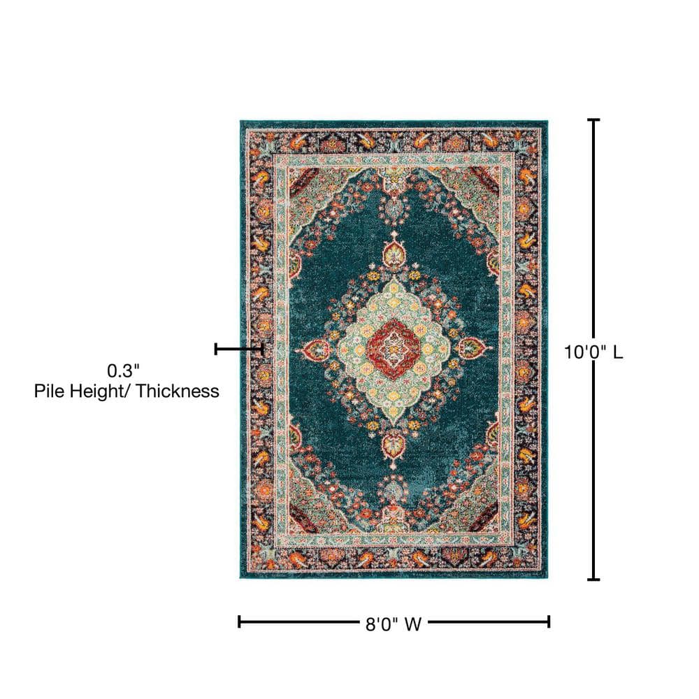Blue and Multicolor Rectangular Hand-knotted Synthetic Area Rug 8' x 10'