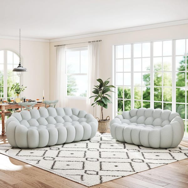 Magic Home (2-Piece) Bubble Armless Couch, 98 in. Gray Mesh Fabric Armless Modular Sectional Sofa Living Room Set