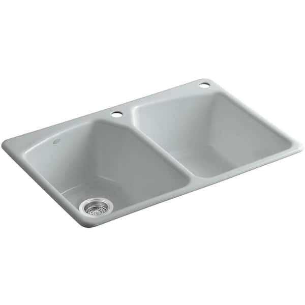 KOHLER Tanager Drop-In Cast-Iron 33 in. 1-Hole Double Basin Kitchen Sink in Ice Grey