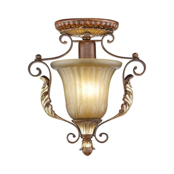 Livex Lighting Villa Verona 1 Light Verona Bronze with Aged Gold Leaf Accents Semi Flush Mount