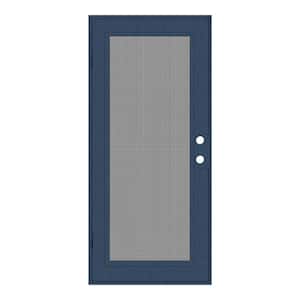 36 in. x 80 in. Full View Blue Hammertone Right-Hand Surface Mount Security Door with Meshtec Screen