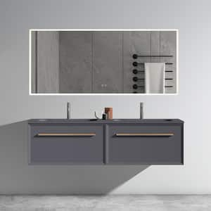 60 in. W x 18 in. D x 17 in. H Double Sink Wall-Mounted Bath Vanity in Gray with Gray Solid Surface Top